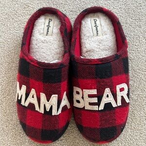 Dearfoams Plaid Red and Black mama bear Slippers